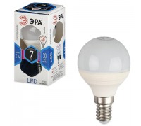 Лампа светодиодная ЭРА, 7 (60) Вт, цоколь E14, шар, холодный белый свет, 30000 ч., LED smdP45-7w-840