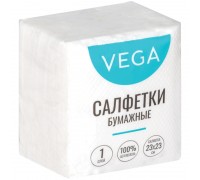 Салфетки бумажные белые, 100шт. Vega, 1 слойн., 23х23см
