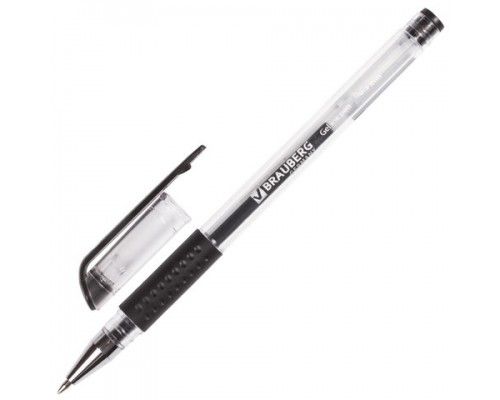 Ручка гелевая черная 0,5 мм Brauberg "Number One" резиновый упор