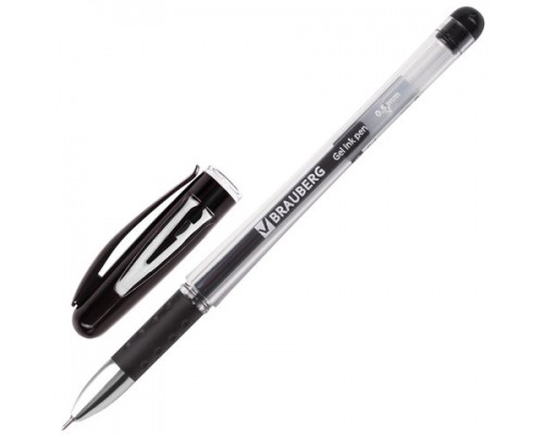 Ручка гелевая черная 0,5 мм Brauberg "Geller" игольчатая с гриппом