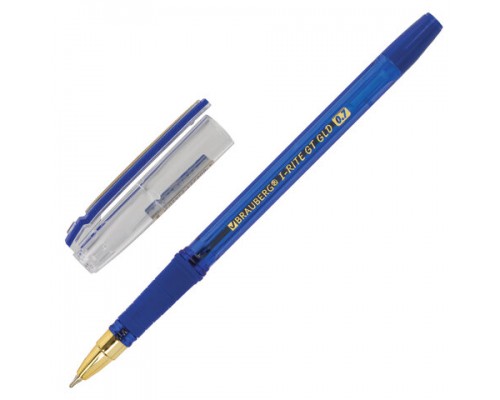 Ручка шар. синяя 0,7 мм, Brauberg "i-Rite GT GLD"  масляная с грипом, корпус тонированный синий