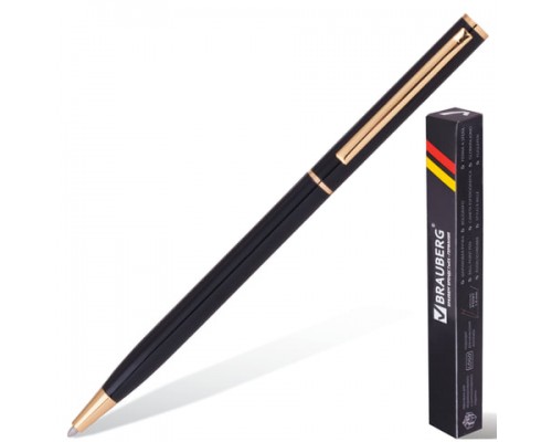 Ручка поворотная синяя 1 мм, BRAUBERG "Slim Black", корпус черный, линия письма 0,7 мм,