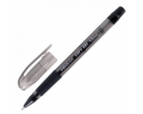 Ручка гелевая черная 0,5 мм PENSAN  "Soft Gel Fine" игольчатая, с грипом, линия 0,4 мм