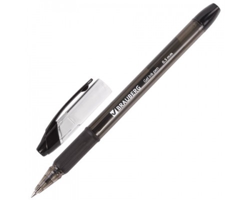 Ручка гелевая черная 0,5 мм Brauberg "Samurai", корпус тонированный с гриппом, линия письма 0,35 мм