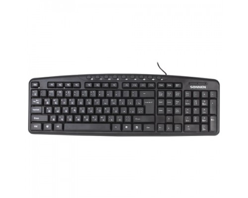 Клавиатура проводная Sonnen KB-8137, USB, 104 клавиши + 12 дополнительных, мультимедийная, черная