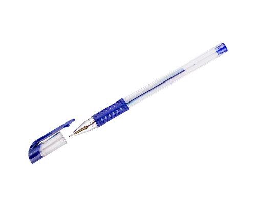 Ручка гелевая синяя 0,5 мм OfficeSpace грип, игольчатый стержень