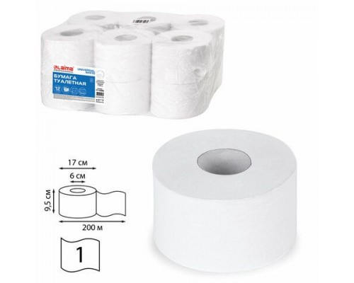 Туалетная бумага 1 сл. Лайма Universal white, 200м/рул, (Система Т2) белая