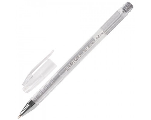 Ручка гелевая серебристая 0,5 мм Brauberg "Jet" резиновый упор