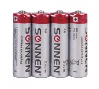 Батарейки SONNEN AA (R6), комплект 4 шт., солевые, в спайке, 1,5 В