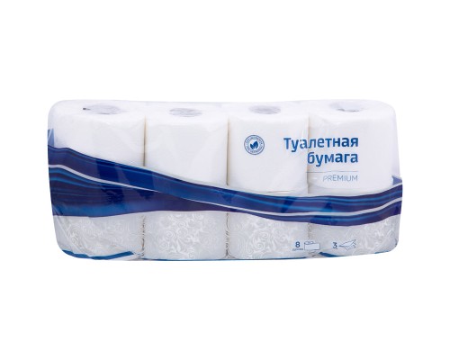 Туалетная бумага 3 сл., OfficeClean "Premium" 8 шт/уп. тиснение, белая