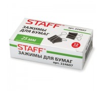 Зажимы д/бумаг 25 мм, 12 шт/уп. черные Staff