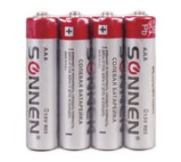 Батарейки SONNEN AAA (R03), комплект 4 шт., солевые, в спайке, 1,5 В