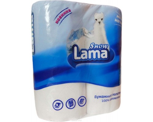 Полотенца бумажные в рулонах Snow Lama, 2-х слойн., белые, 2шт.