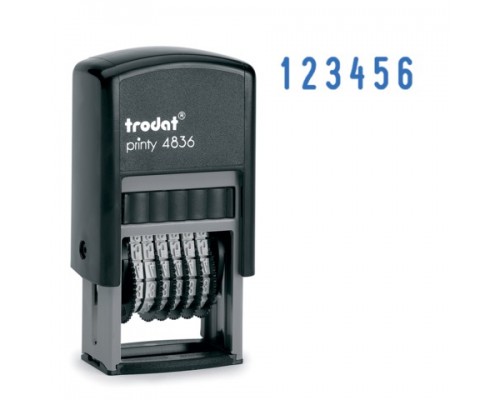 Нумератор 6-разрядный, оттиск 15х3,8 мм, синий, Trodat 4836, корпус черный
