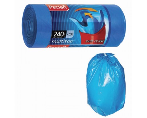 Мешки д/мусора 240 л, 10шт/рул ПВД, 40 мкм, 90х145 см, PACLAN "Multitop" с ушками, синие