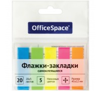 Блок-закладка 12*45 мм, 20 л. 5 цв. неоновый, пластик OfficeSpace