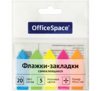 Блок-закладка 12*45 мм, 20 л. 5  цв. неоновый, пластик OfficeSpace