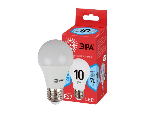 Лампа светодиодная Эра ECO LED A60-10W-840-E27, 10В, тип А "груша", E27, 4000К, холодный свет