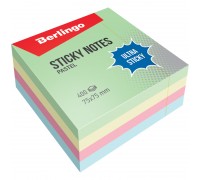 Блок самоклеящийся цветной 75х75 мм, 400 л., 4 цвета пастельный Berlingo "Ultra Sticky"