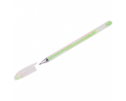 Ручка гелевая зеленая 0,5 мм Crown "Hi-Jell Pastel", корпус прозрачный