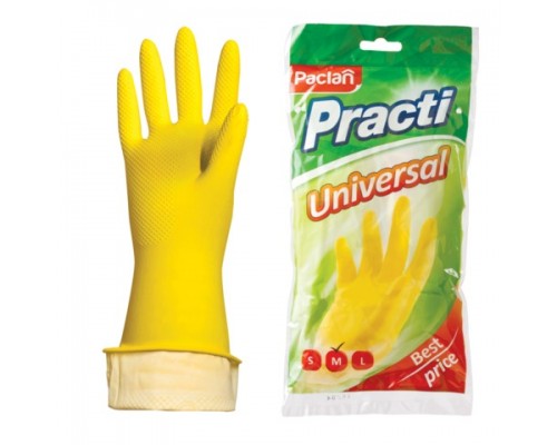 Перчатки резиновые M PACLAN "Universal", с х/б напылением, желтые
