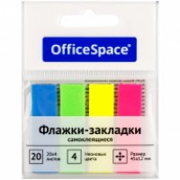 Блок-закладка 12*45 мм, 20 л. 4 цв. неоновый, пластик OfficeSpace