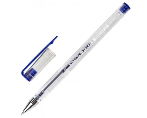 Ручка гелевая синяя 0,5 мм  Staff "Basic" корпус прозрачный