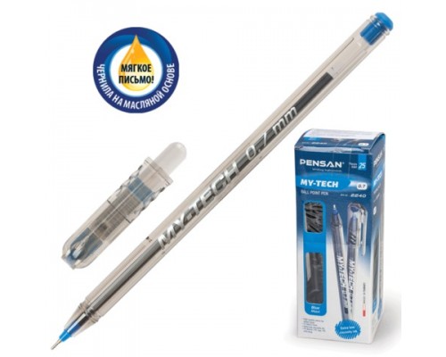 Ручка шар. синяя 0,7 мм, PENSAN "My-Tech" маслянная, игольчатый узел  линия 0,35 мм