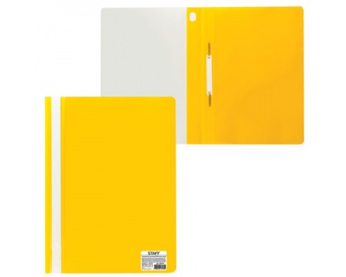 Скоросшиватель пластик А4, 100/120 мкм, желтый с прозр. верхом STAFF