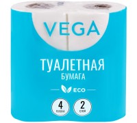 Туалетная бумага 2 сл., Vega 4 шт/уп. тиснение, белая