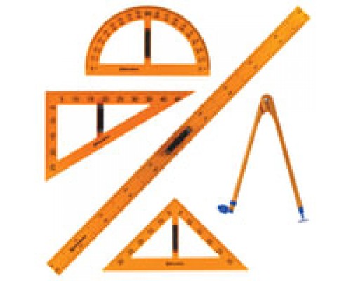 Набор чертежный для классной доски (2 треугольника, транспортир, циркуль, линейка 100 см)