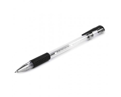 Ручка гелевая черная 0,5 мм Staff, корпус прозрачный, резиновый упор