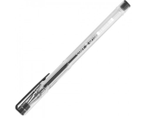 Ручка гелевая черная 0,5 мм Staff Basic, корпус прозрачный, хромированные детали